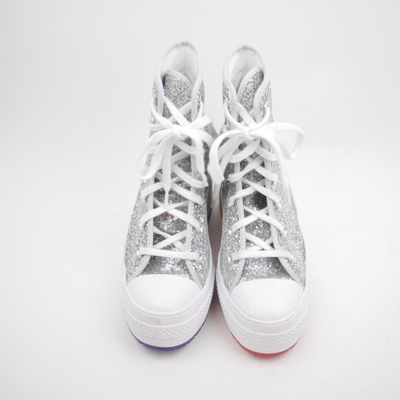 Converse All Star Women's 6 Silver Glitter Hi Top Sneakers Platform Shoes PRIDE - Picture 6 of 14